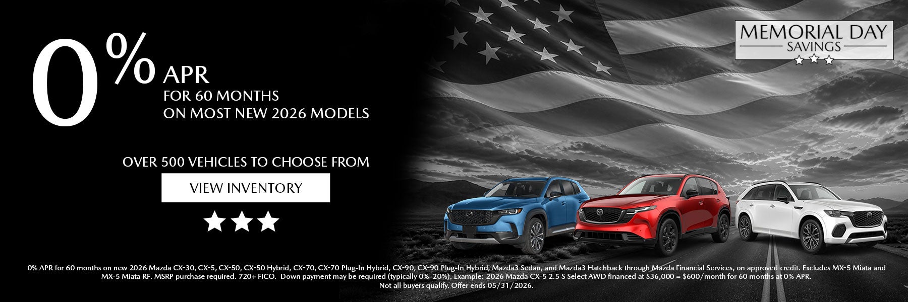 At Classic Mazda get 0% APR for 60 months on all new 2026 Models excluding MX-5. View Inventory!